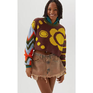 BDG Urban Outfitters Floral Knit Cropped Pullover Sweater Womens XS NEW NWT